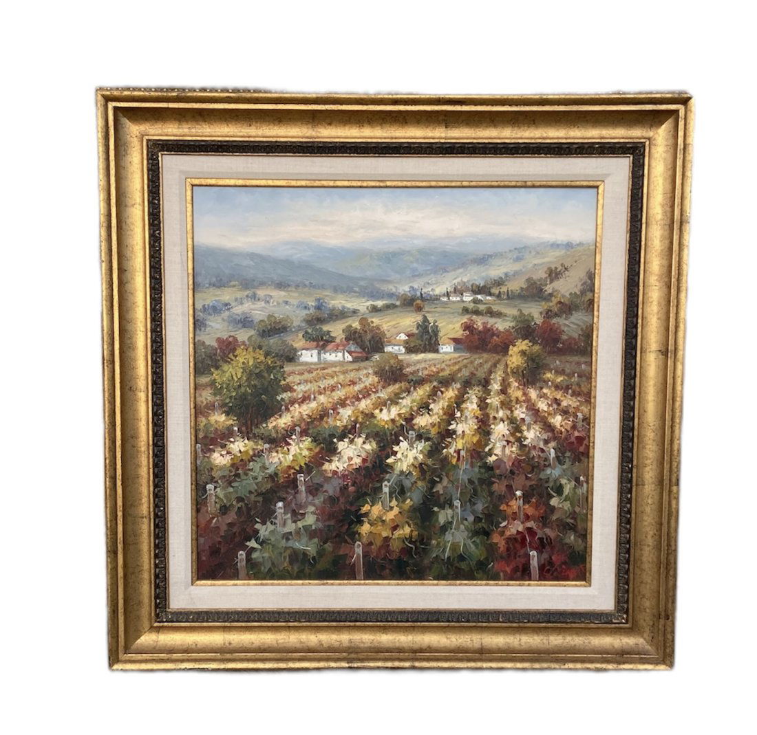 Large Italian Tuscan Landscape Painting, Signed (1 of 3)