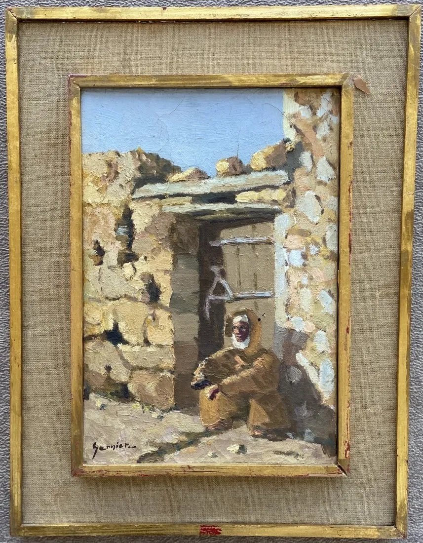 Impressionist Orientalist Scene Raehamna, Morocco 1924: Oil on canvas 9 x 13 in, 14 x 18 in (framed). SHIPPED FROM OUR MARGATE CITY, NJ gallery