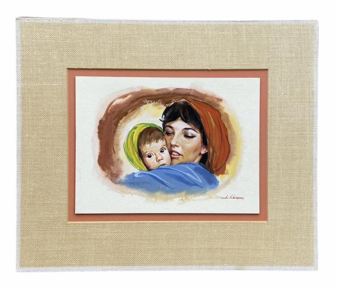 SANDU LIBERMAN (1922-1977, Romania) Watercolor: Mother and child 15 x 11, 24 x 20 in (matting).