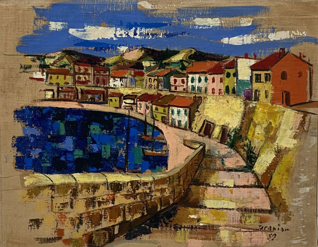 1950's French Harbor Scene, Signed (1 of 4)