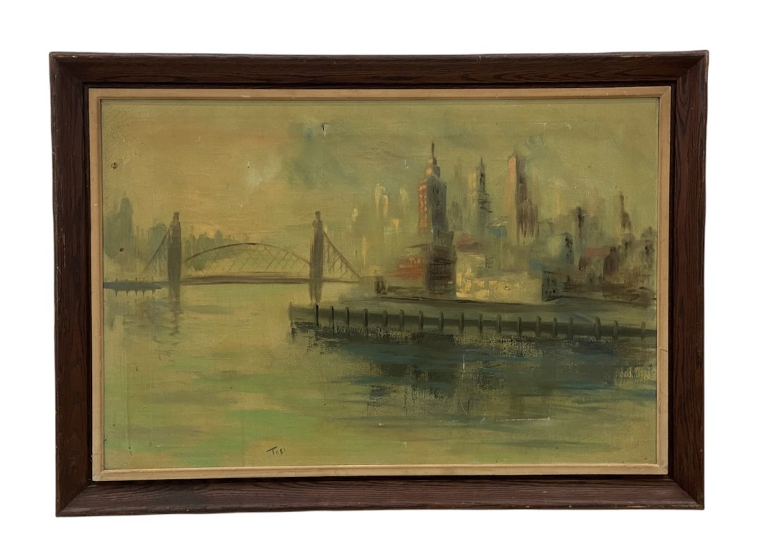 Mid-Century Paiting Of New York City Signed Tosi: Oil on canvas 24 x 36 in