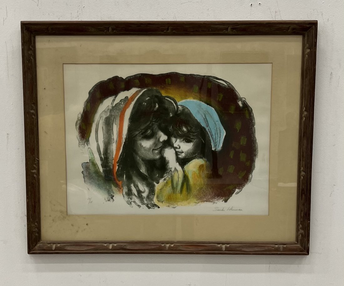 SANDU LIBERMAN (1923-1977, Romania) Lithograph: Limited edition signed print 23 1/2 x 17 1/2 in (sight), 33 x 27 in. Sandu Liberman was born in Yasi, Romania in 1923. Between 1946 and 1953 he took part in eleven state shows in Bucharest. In 1952 he