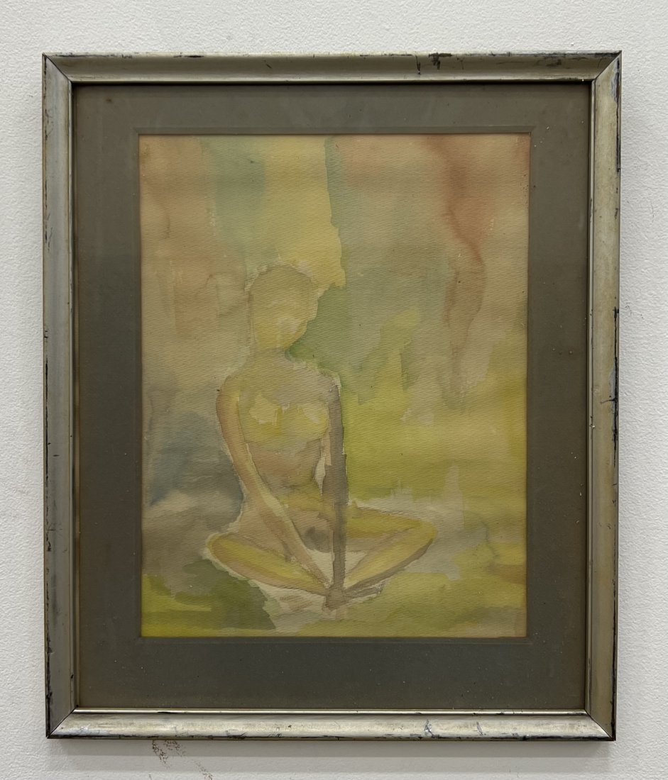 Mid-Century Chinese Modernist Watercolor Mystery Artist: 18 x 15 in framed