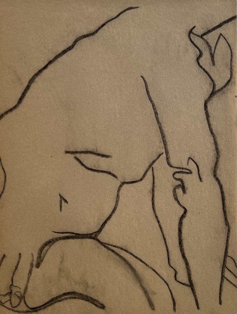 ELIZABETH BLUMENTHAL (20th c, American) Male Nude: Charcoal on paper 18 x 24 in