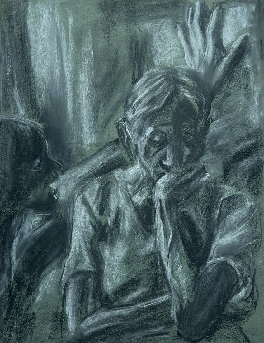 BARBARA YETERIAN (20th c, American) Mod Figures: Pastel on paper 26 x 20 in