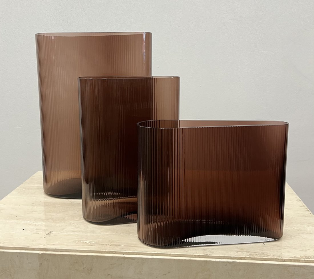 Set Of 3 Contemporary Glass Vases, Signed: Largest is 15 x 11 x 5 in