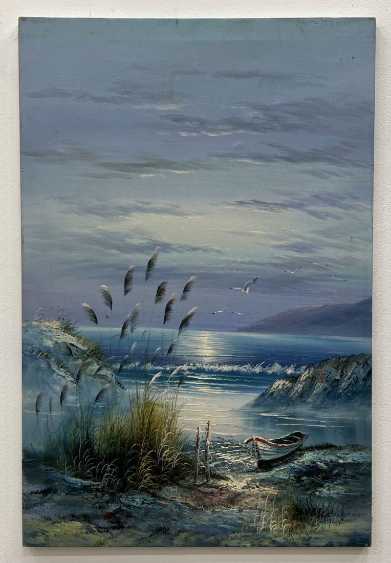 Vintage Beach Scene Painting, Signed (1 of 3)