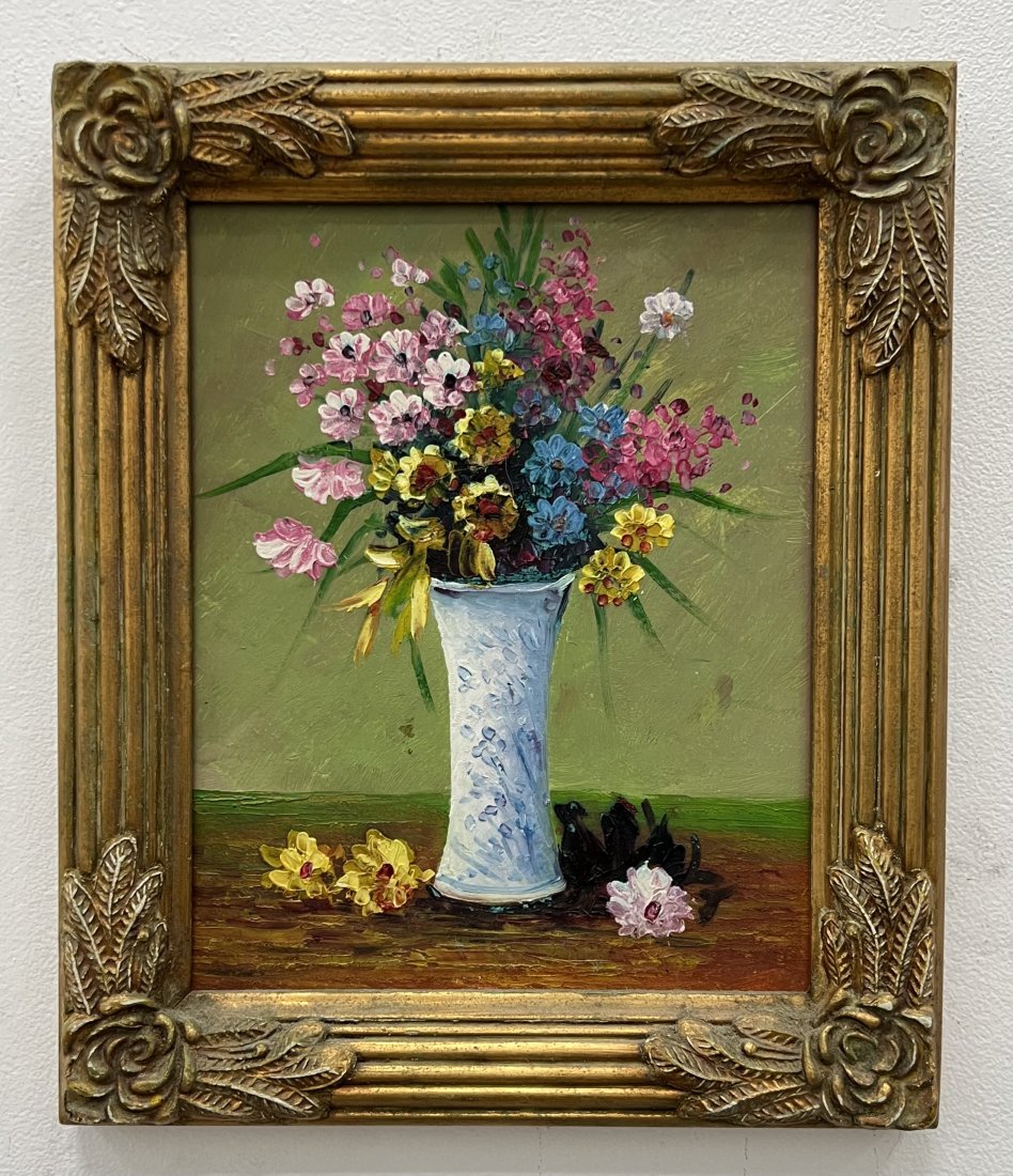 Impressionist Still Life Of Flowers: Oil on board 10 x 8 in, 12 x 10 in