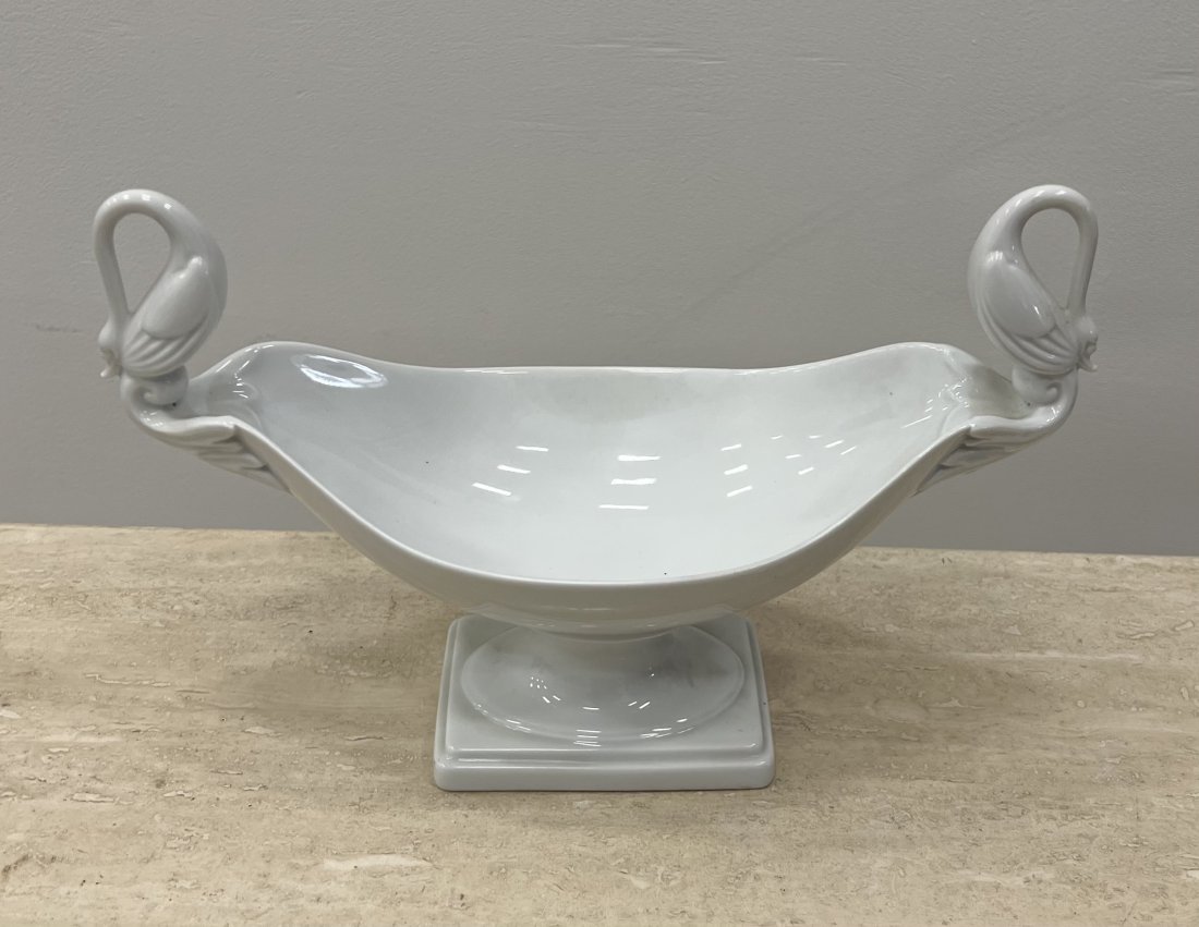 Porcelain Candy Dish w/ Swans, Marked (1 of 3)