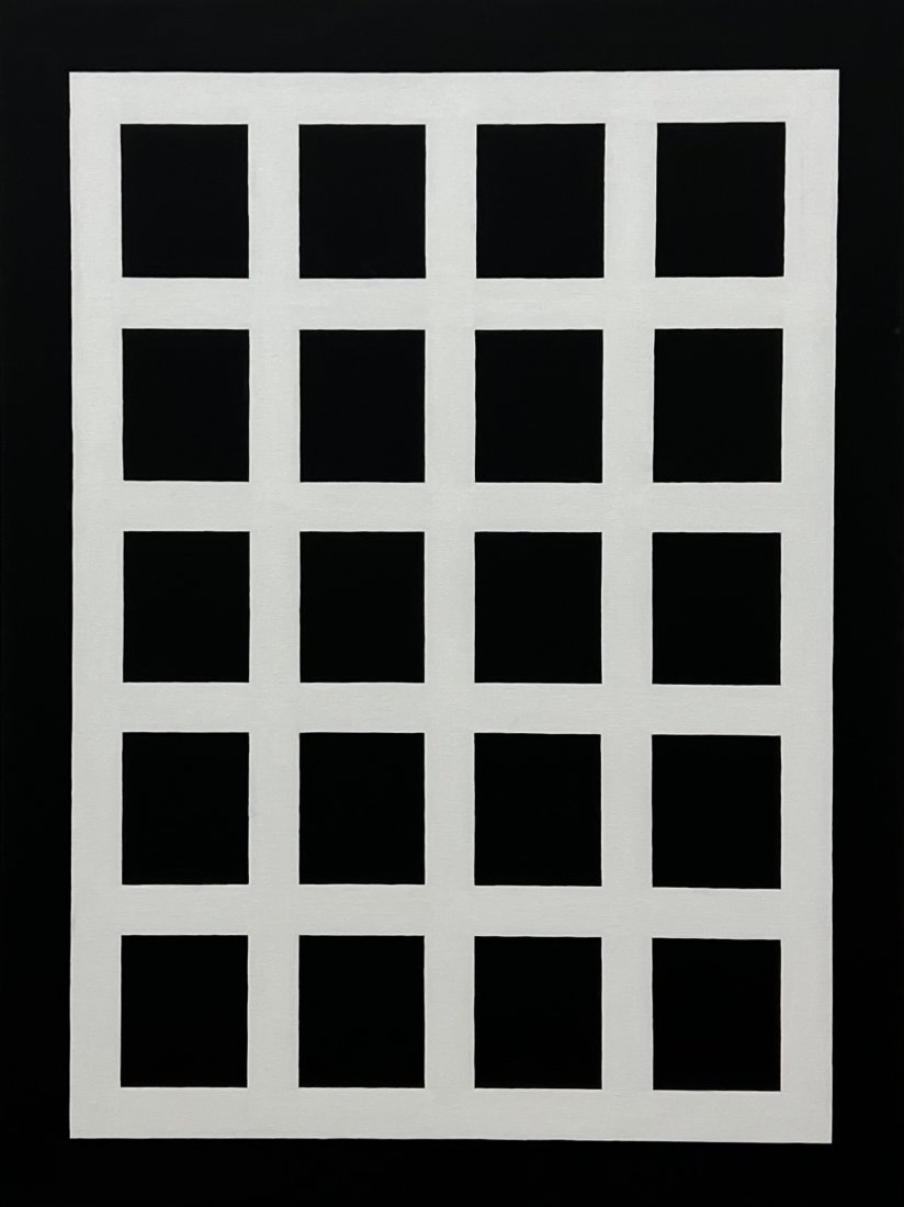 TIM RAY FISHER (b. 1969, Indiana) Geometric Abstract: Oil on canvas 48 x 36 in