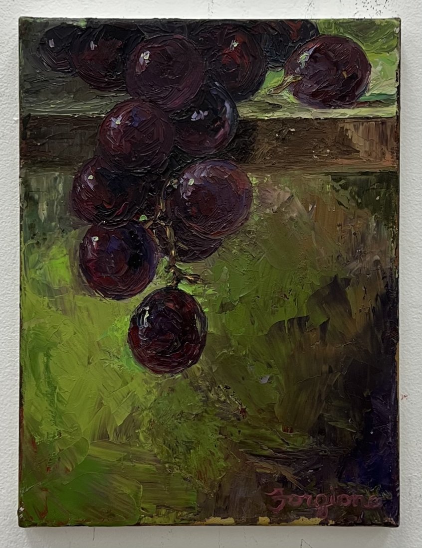 Impressionist Painting Still Life Of Grapes, Signed: Oil on canvas 12 x 9 in