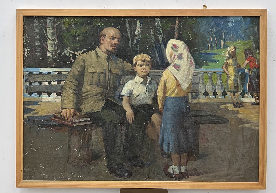 Large Soviet Realism Painting, Lenin & Children (1 of 4)