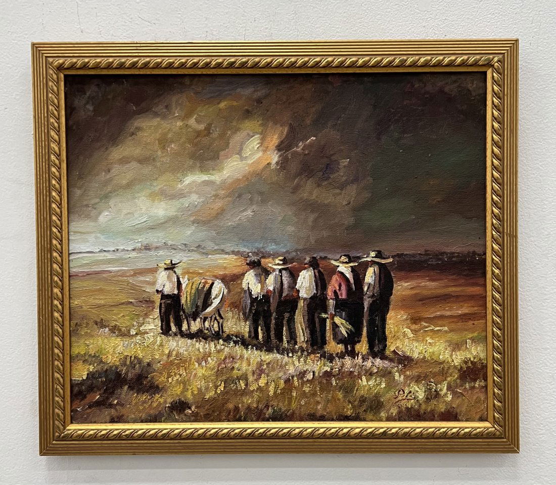 Latin American Impressionist Scene Of Field Workers, Signed (1 of 3)
