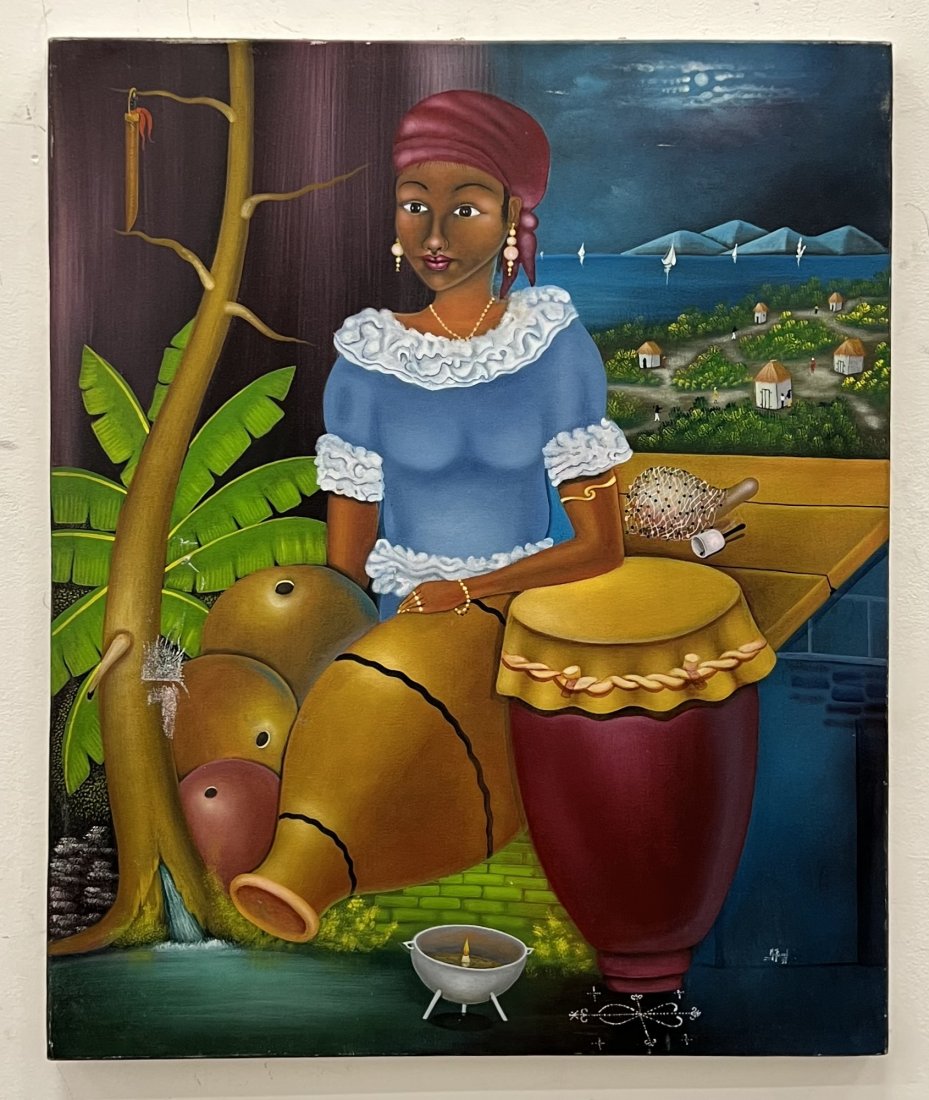Marcelus Renel (20th c, Haiti) Woman: Oil on canvas 20 x 24 in