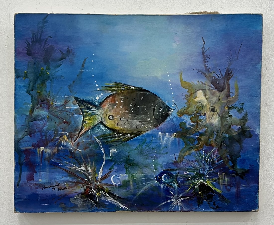 Frantz Chardonnet (20th c, Haiti) Fish Painting: Oil on canvas 16 x 20 in