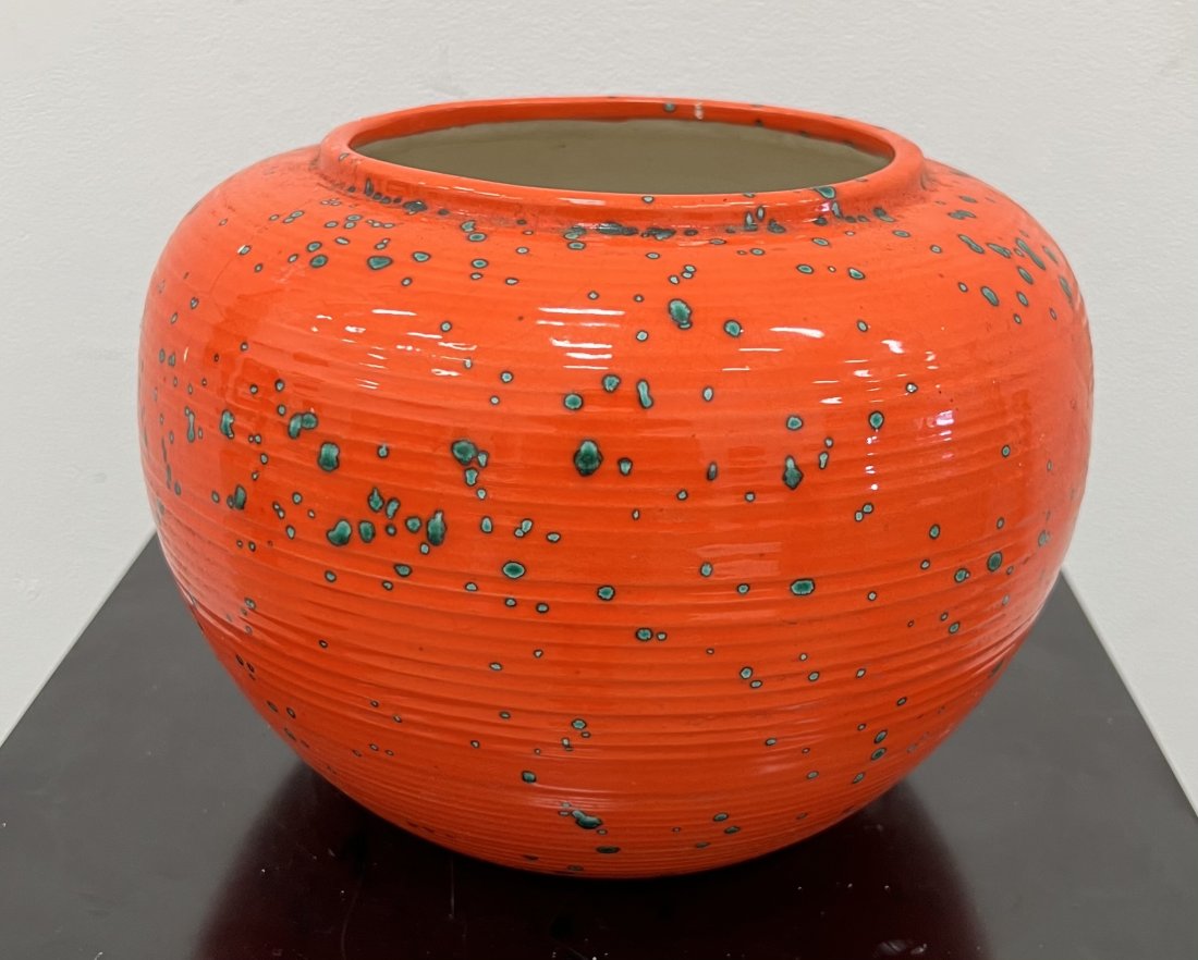 Mid-Century Glazed Orange Ceramic Vase (1 of 3)