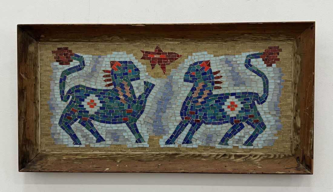 Mid-Century Modern Framed Mosaic Of Lions (1 of 4)