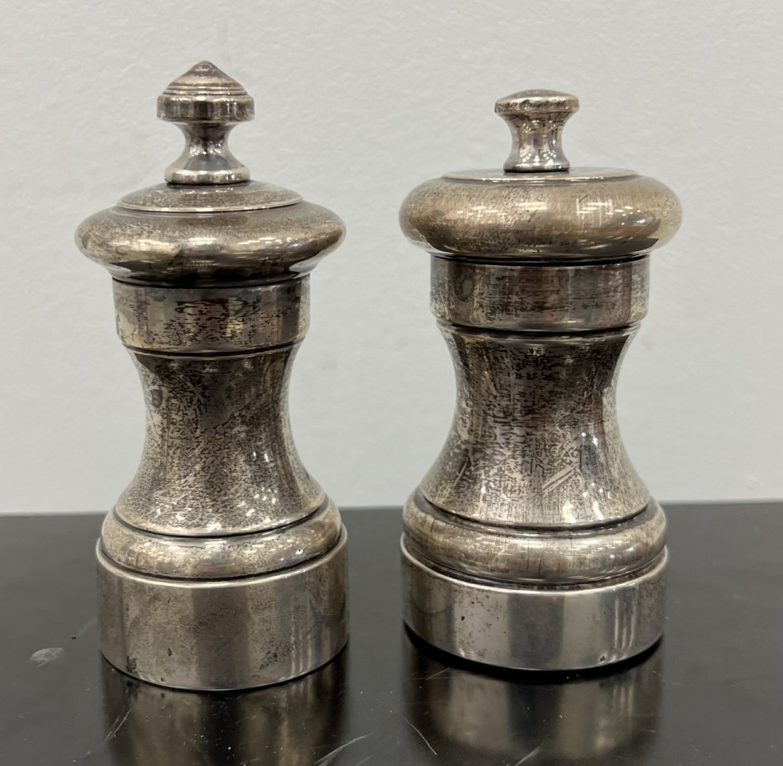 Vintage Sterling Silver Salt & Pepper Shakers: Size 4 1/2 x 2 in