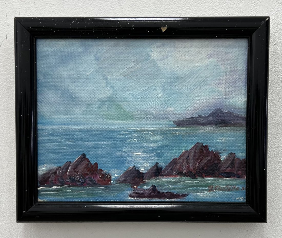 Impressionist Seascape Of Crashing Waves, Signed: Oil on canvas 9 1/2 x 7 1/2 in