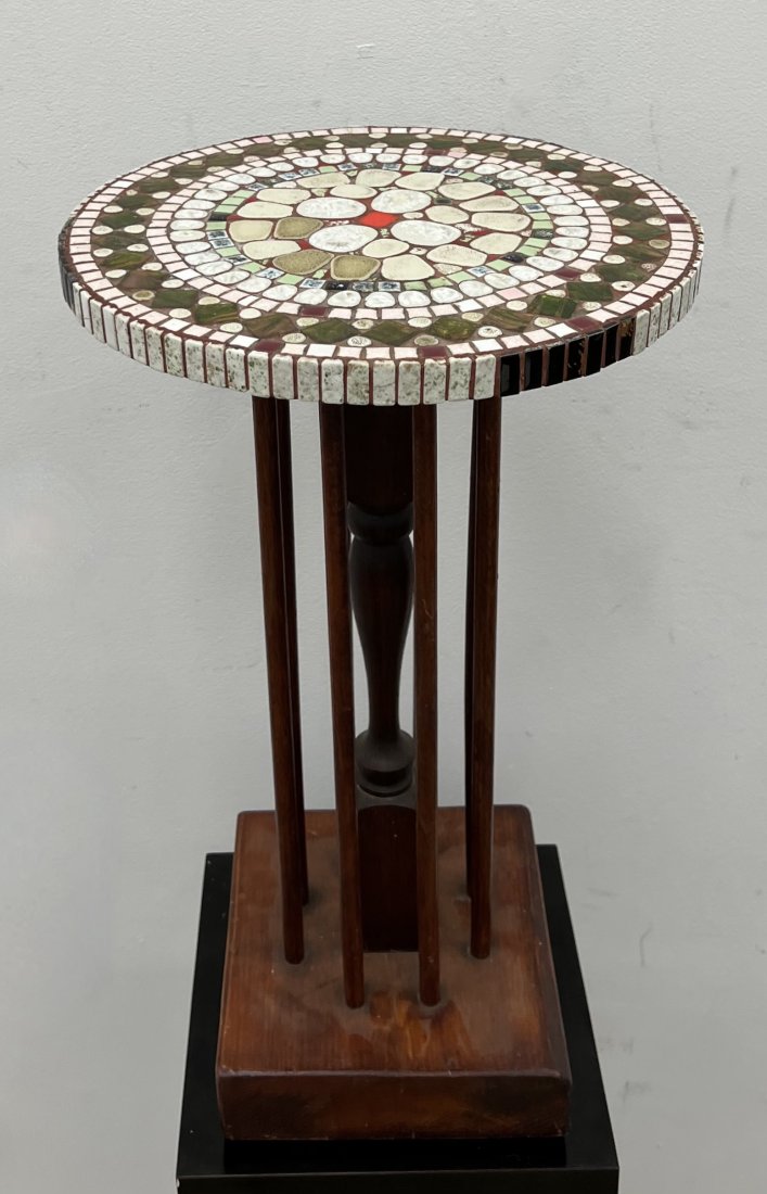 Mid-Century Mosaic Flower Pedestal: 22 x 13 in