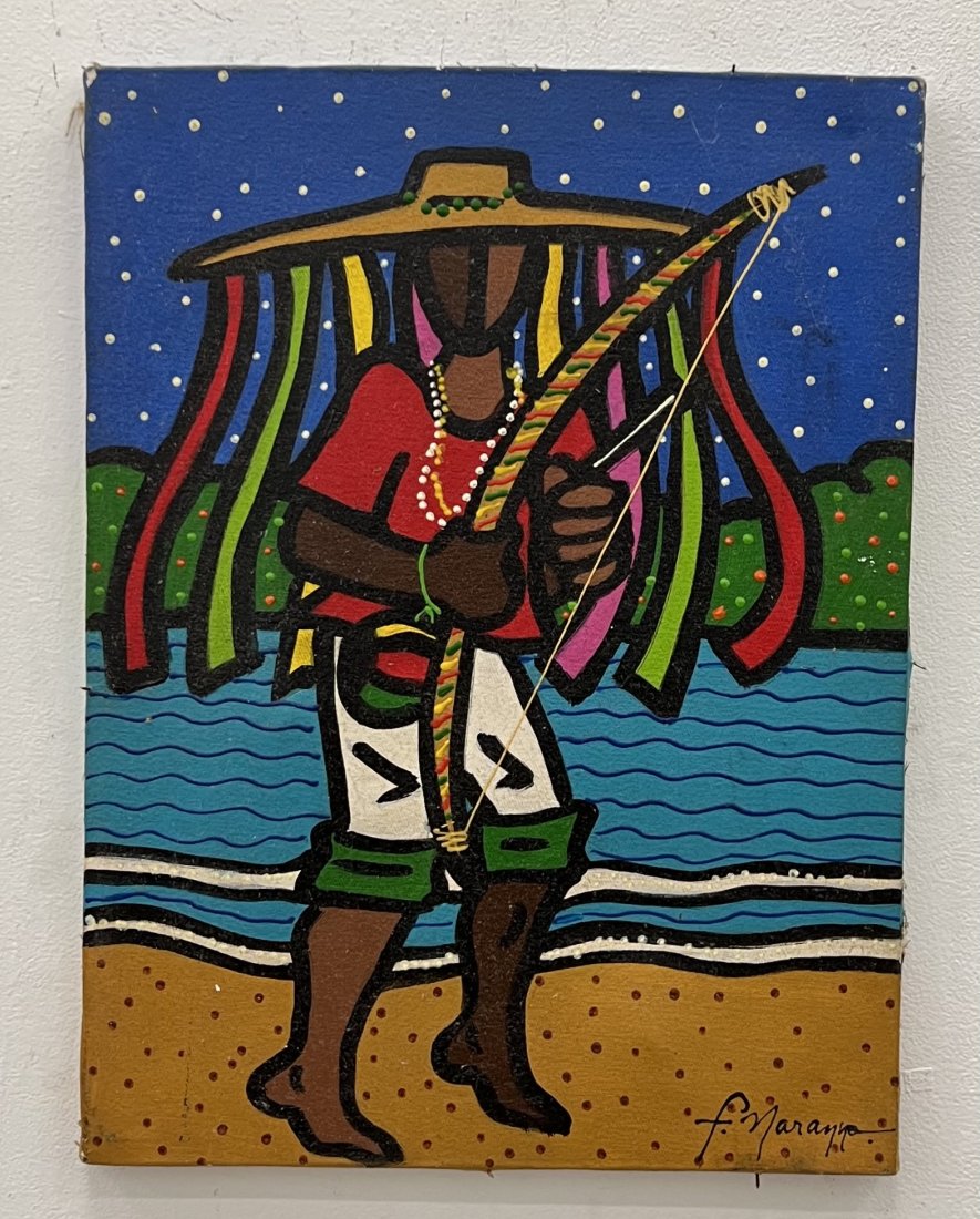 Caribbean Modernist Figure Painting, Signed: Oil on canvas 16 x 12 in
