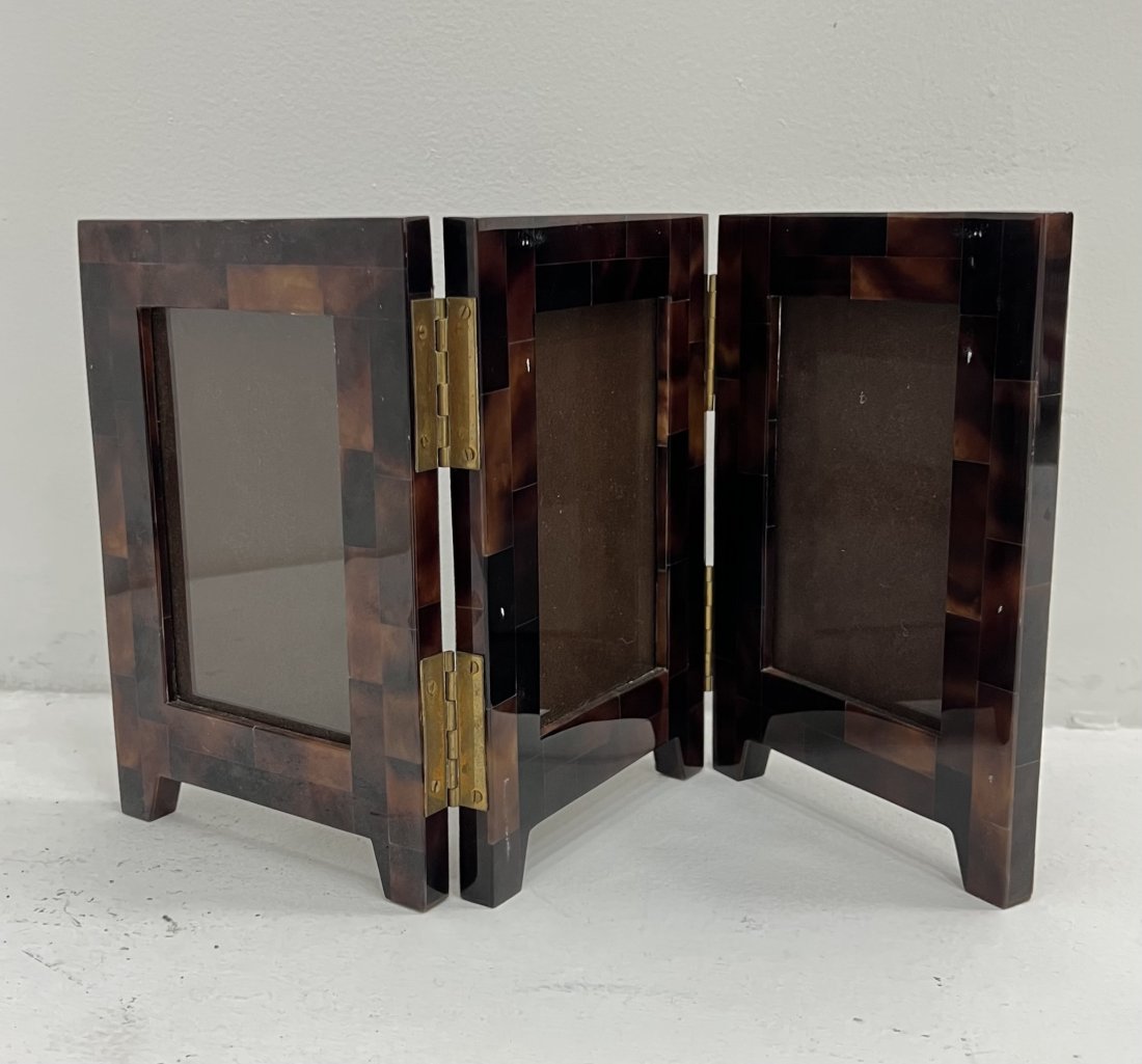 Tessellated Horn Folding Frame Style Of Karl Springer: MCM. 17 1/2 x 8 1/2 in