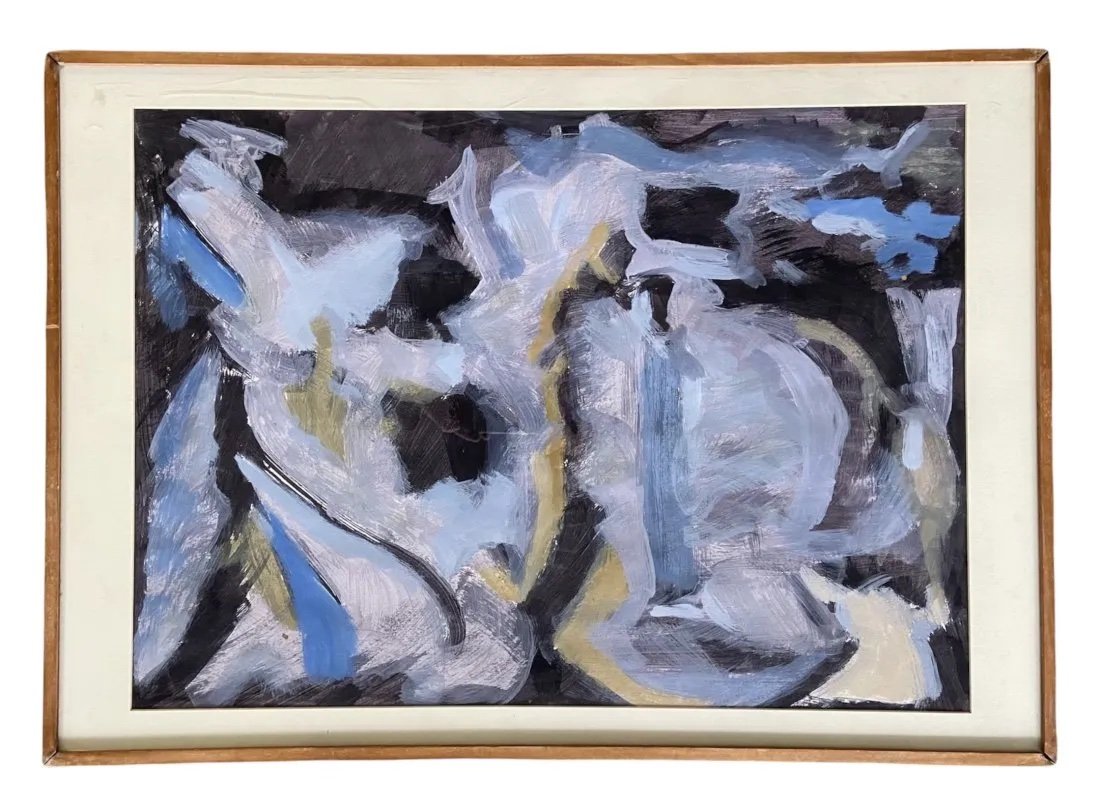 Mid-Century Modern Abstract, Illegible Signature: Gouache on paper 28 x 20 in, 34 x 24 in (framed)
