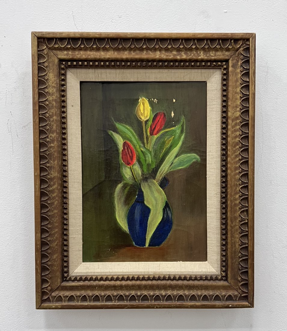 Modernist Still Life Of Tulips Painting: Oil on canvas 14 x 10 in