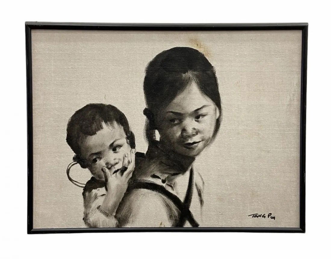 Vietnamese Mother & Daughter Portrait, Signed (1 of 3)