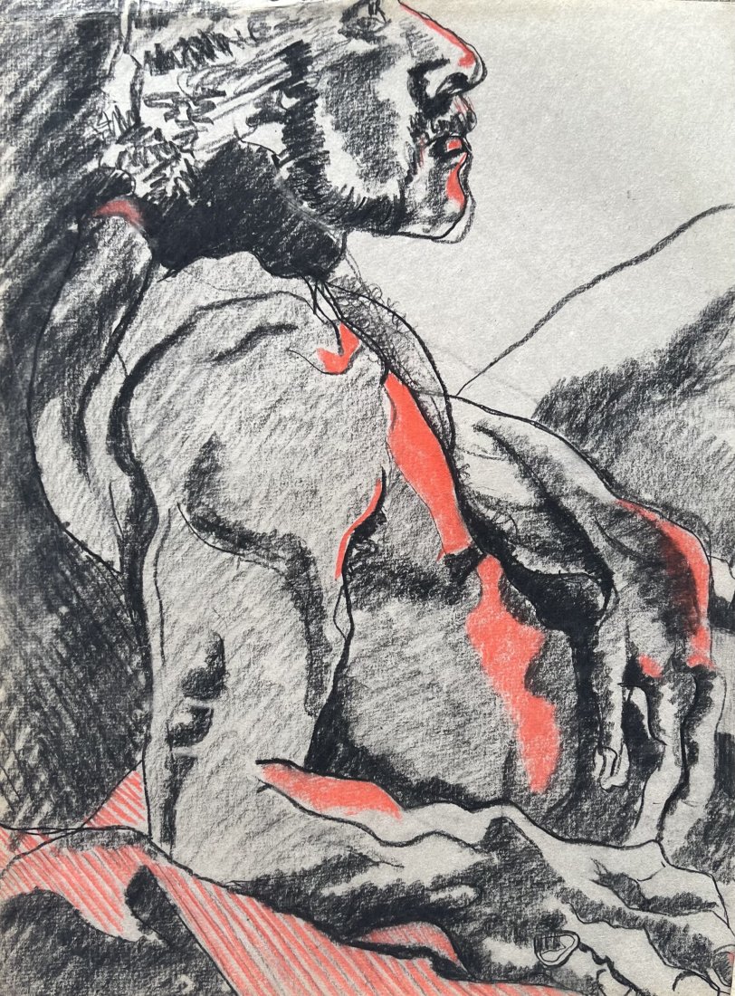 ELIZABETH BLUMENTHAL, Mid-Century Male Nude Pastel: 18 x 24 in