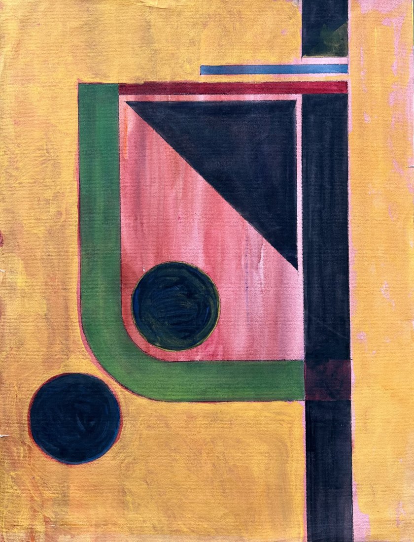 Mid-Century Modern Constructivist Watercolor Abstract: 25 x 19 in