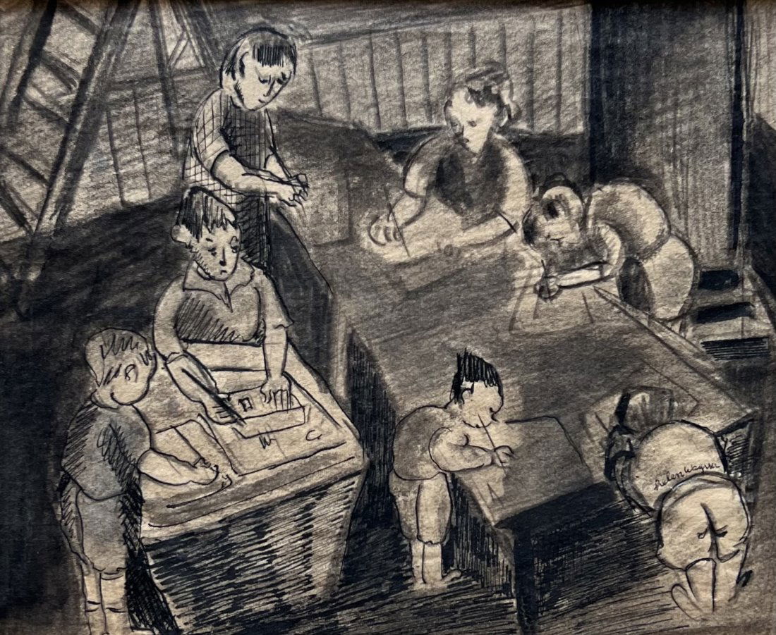 Helen Malta WPA Artist, School Children Mixed Media (1 of 3)