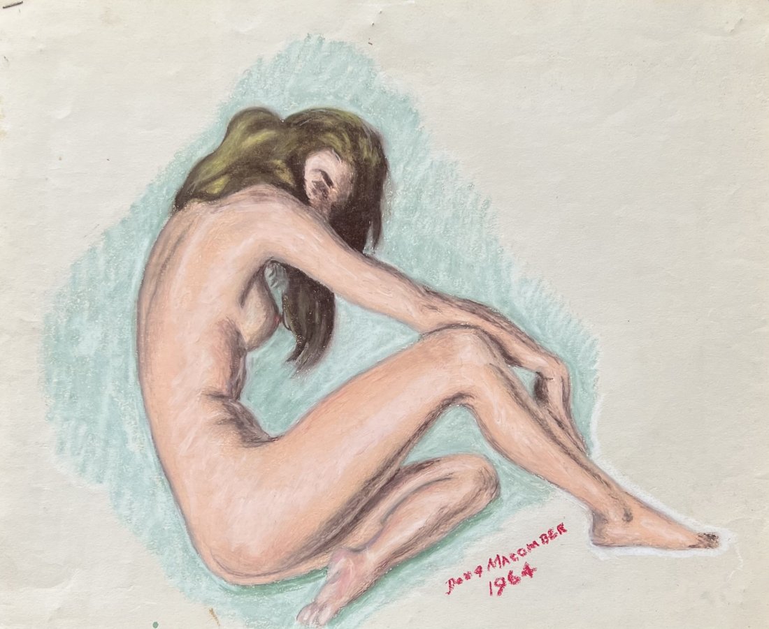 1960's American Nude Pin Up Pastel Drawing: 17 x 14 in