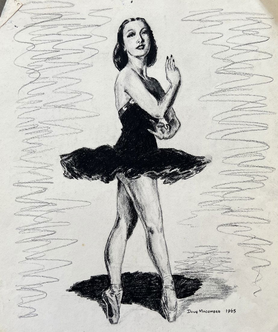 1960's American Ballerina Pin Up Pastel Drawing: 17 x 14 in
