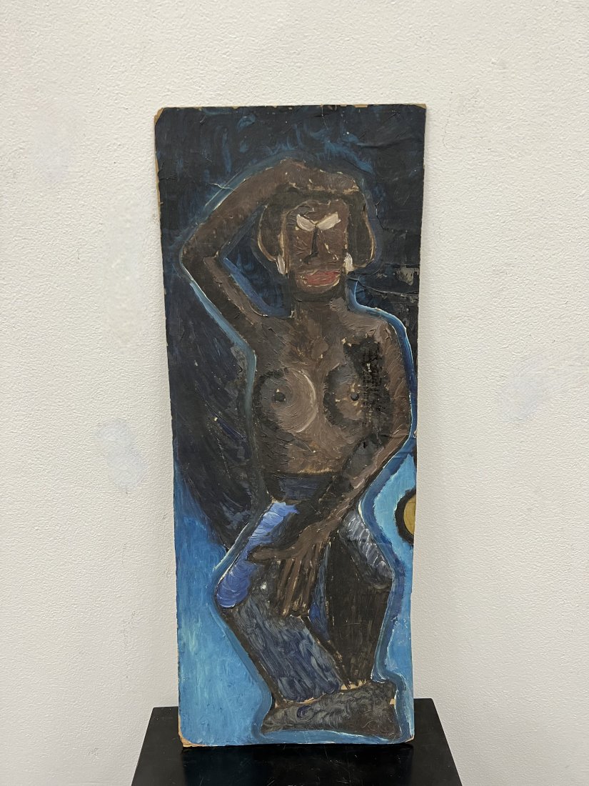 Mid-Century Modern African American Nude: Oil on cardboard 21 x 8 1/4 in.