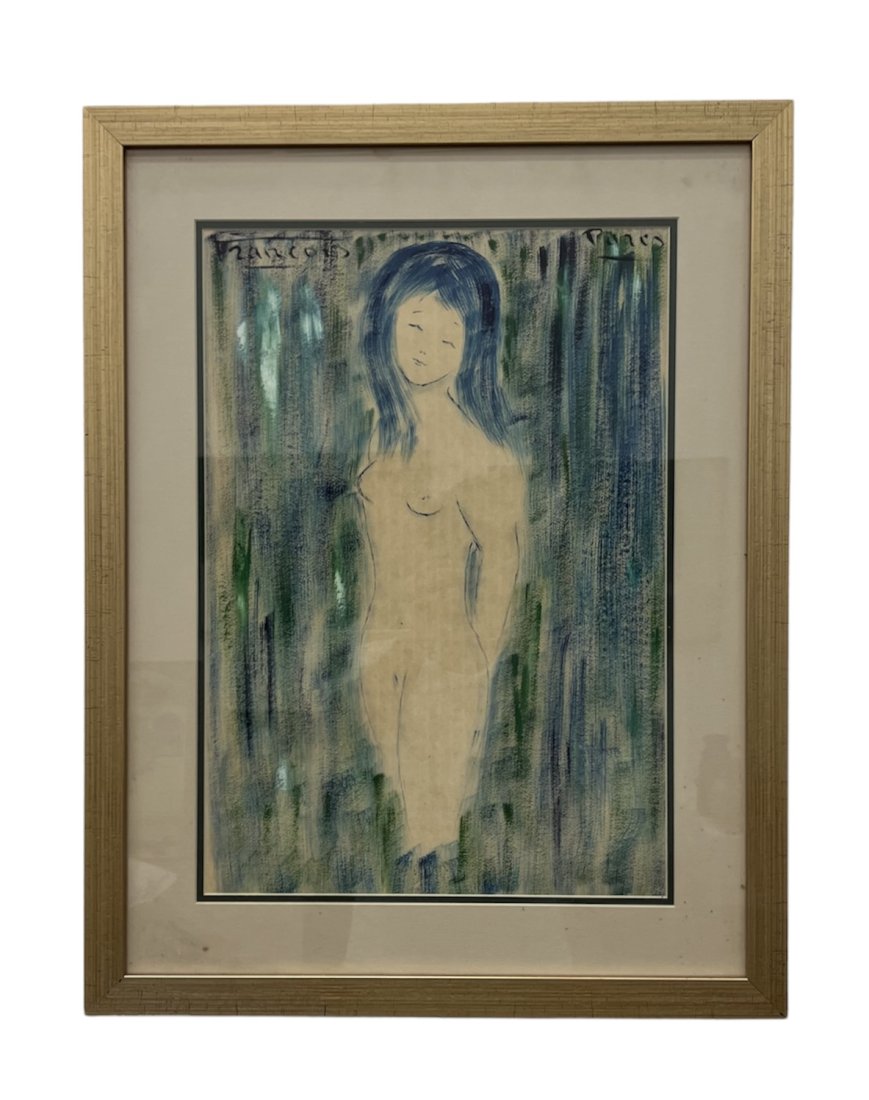 French Modernist Portrait Of A Woman: Mixed media on paper 26 1/2 x 20 1/2 in (framed)