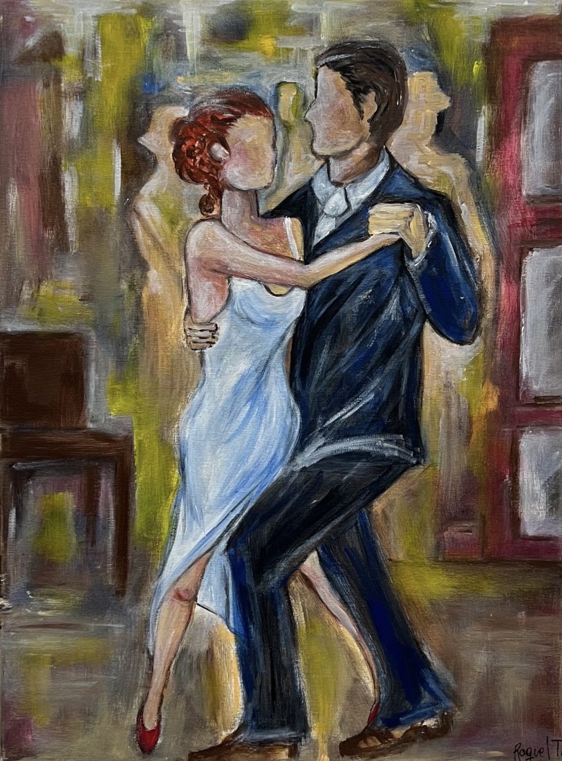 Raquel Torrent Miami Artist "The Milonga" Argentina: Dancers Oil on canvas 18 x 24 in
