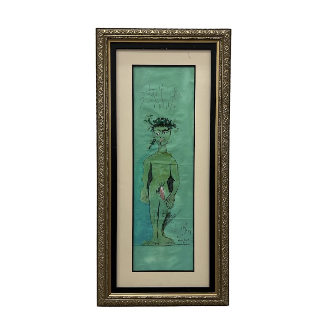 PIERRE MAGUY, French 1960's Nude Caesar: Mixed media on paper 35 x 11 in