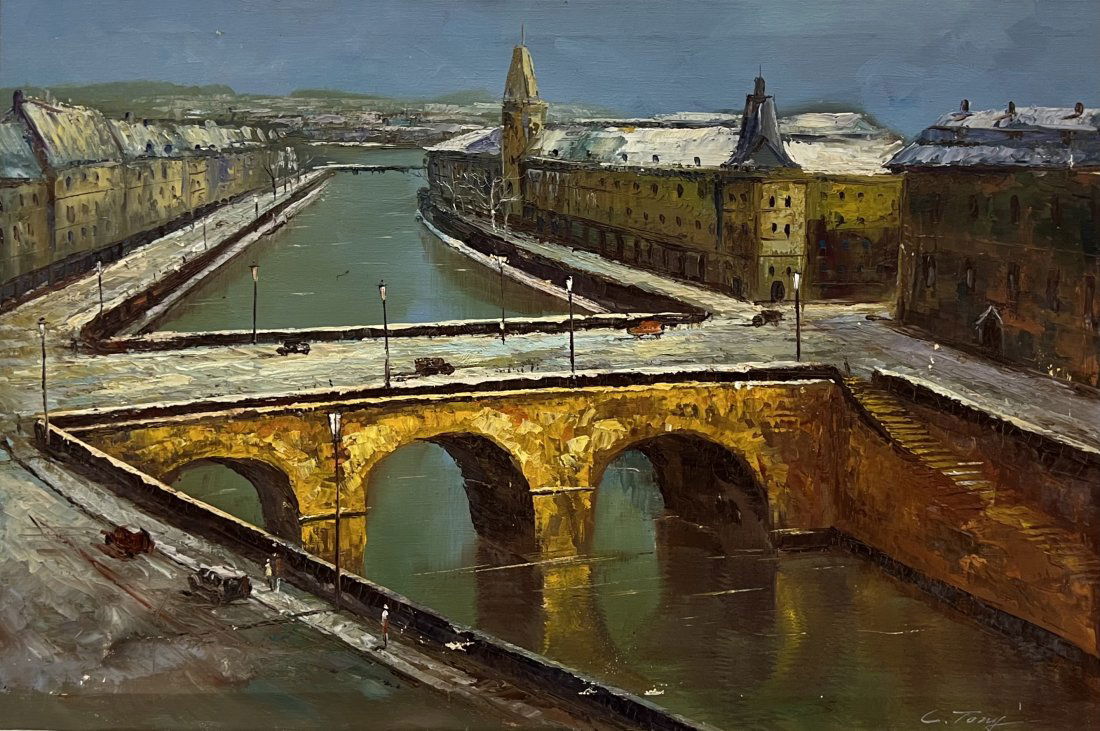 French Impressionist Paris Winter Scene Of River Seine (1 of 5)