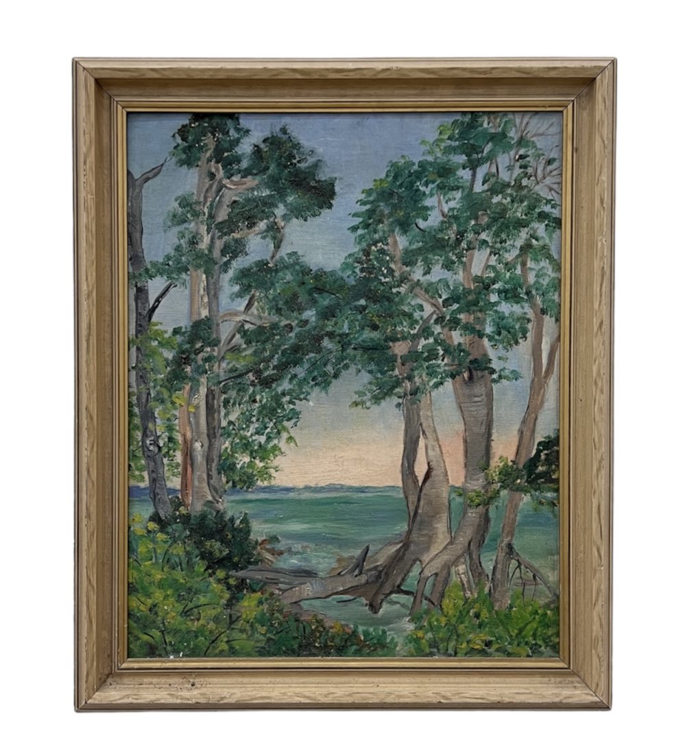 1930's Post-Impressionist Florida Mangrove Landscape: Oil on board 20 x 16 in, 23 1/2 x 19 1/2 in