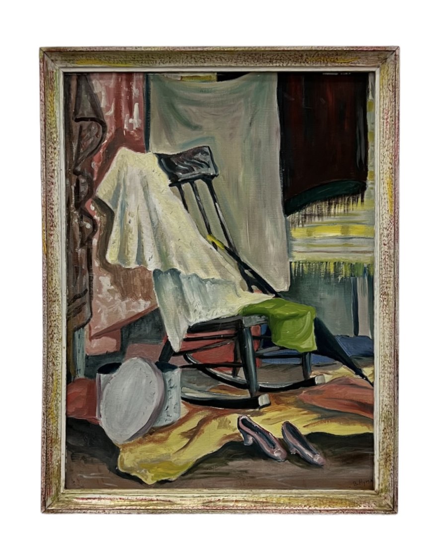 American Modernist Still LIfe Oil Painting: Oil on board 24 x 18 in, 26 x 20 in (framed)