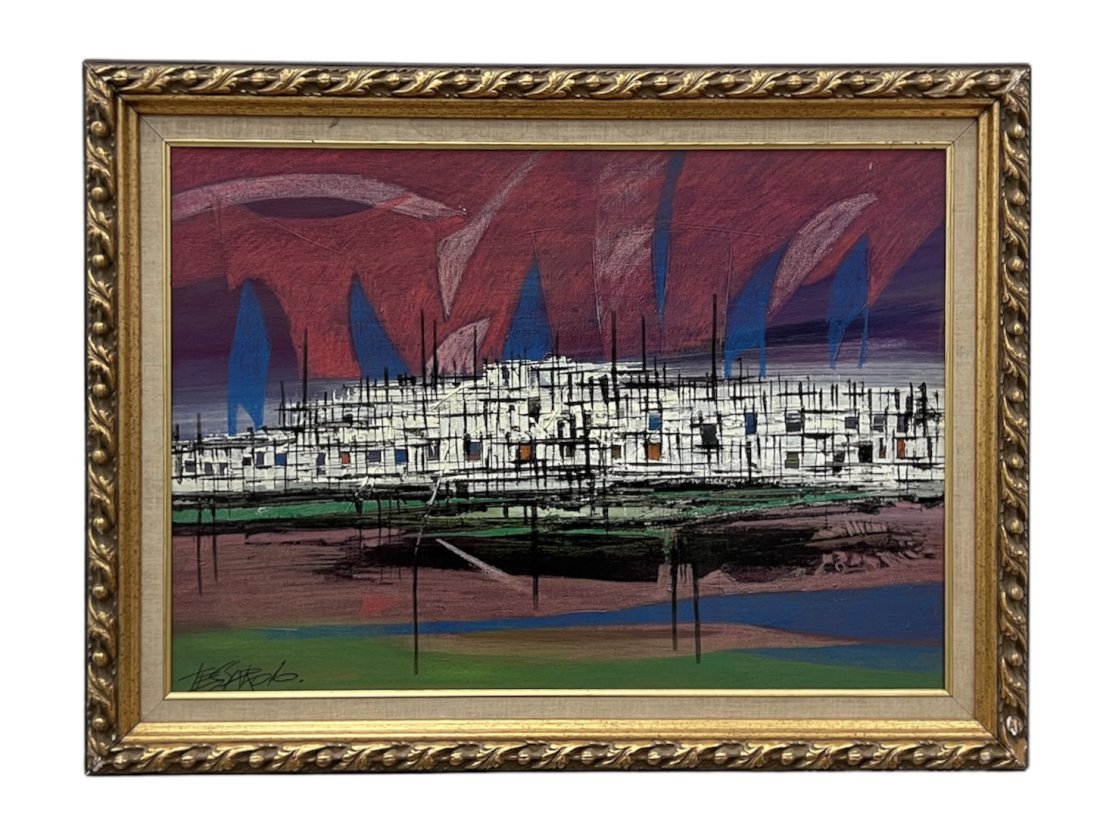 GERMAN TESSAROLO (b. 1945, Bogota) Aquamarina 1994: Acrylic on canvas 27 x 19 in, 32 x 24 in (framed). German Tessarolo was born in Vicenza "Rosa" Italy in April 1945. At three months of age he emigrated to Buenos Aires, Argentina with his family: his 