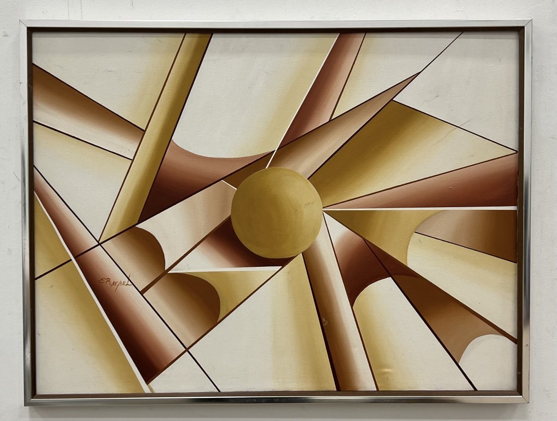 1970's Signed Op Art Abstract Painting: Oil on canvas 40 x 30 in,41 1/2 x 31 1/2 in (framed)
