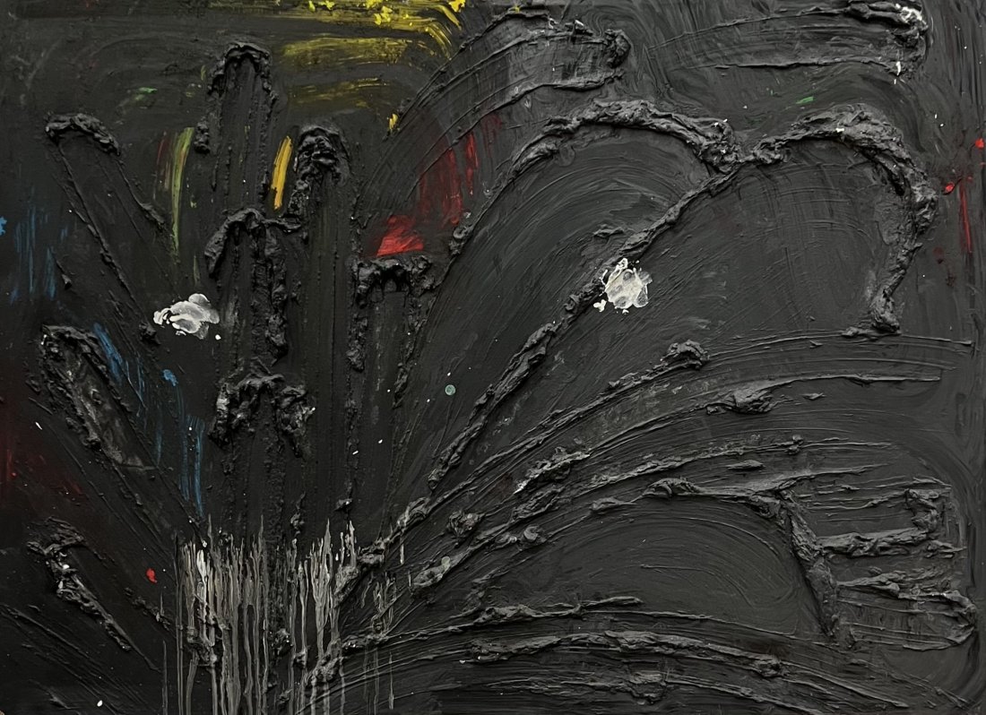 Modern Abstract Expressionist Black Impasto Painting: Oil on canvas 48 x 36 in