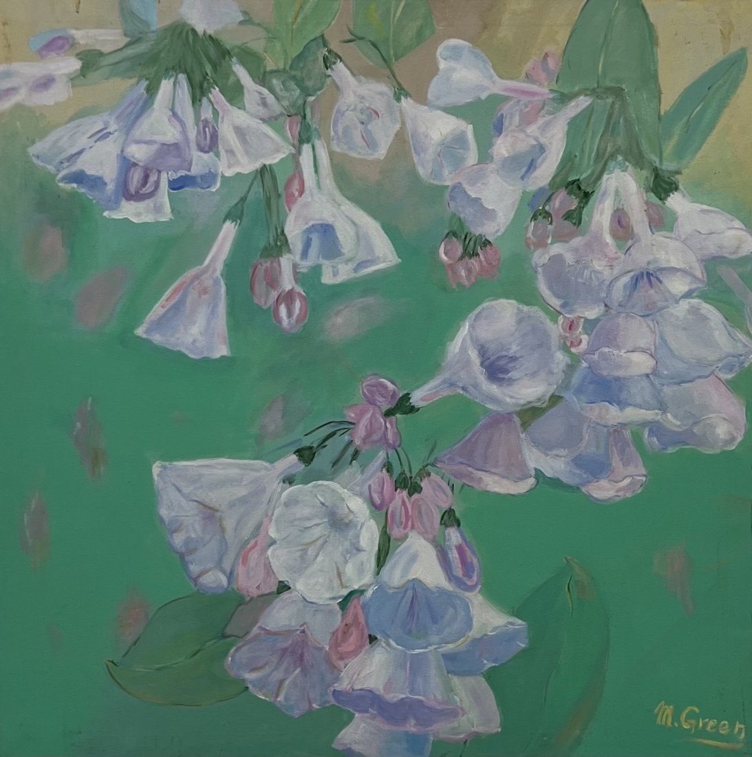 MARGARET GREEN, Post War Modernist Floral: Oil on canvas 40 x 40 in
