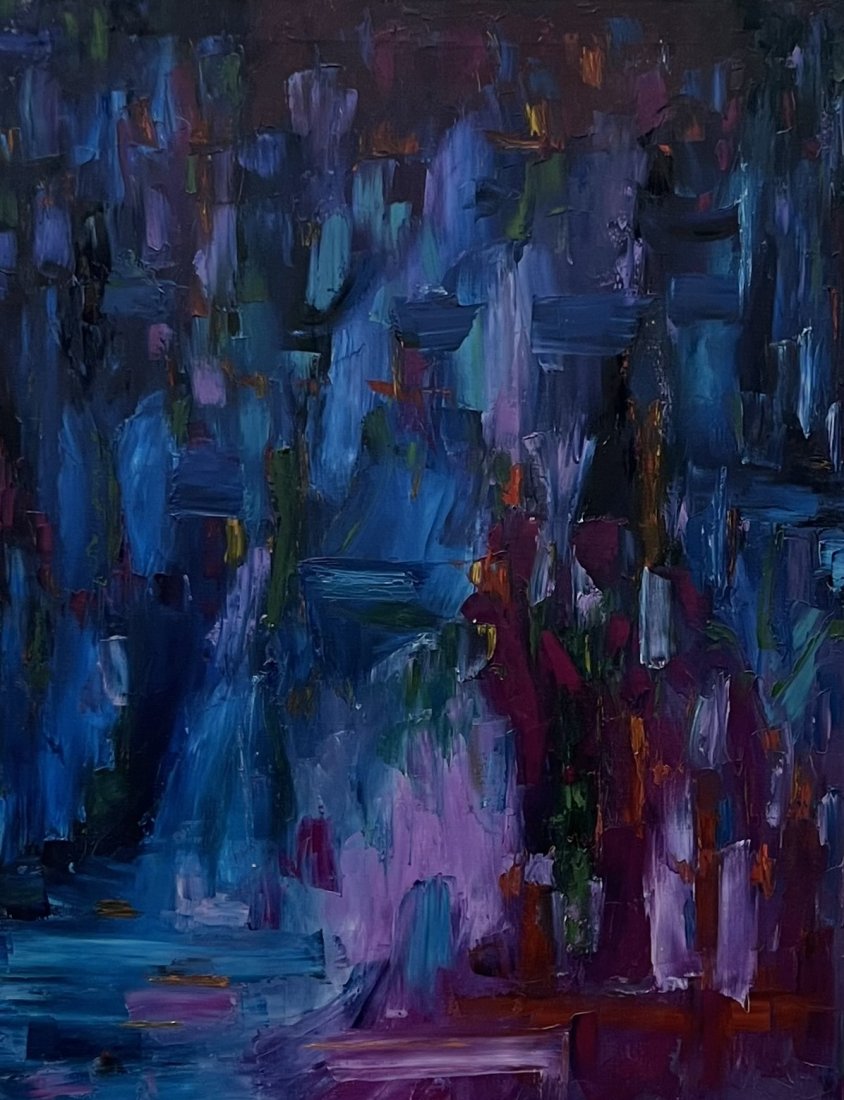 CHRISTINE OPOLOS (20th c, Greek American) Abstract: Oil on canvas 36 x 24 in