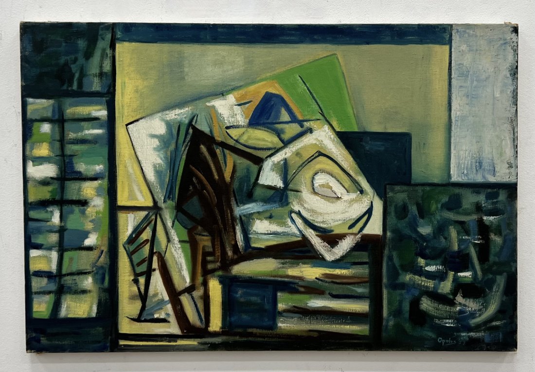 CHRISTINE OPOLOS (20th c, Greek American) Cubist Still Life: Oil on canvas 30 x 20 in