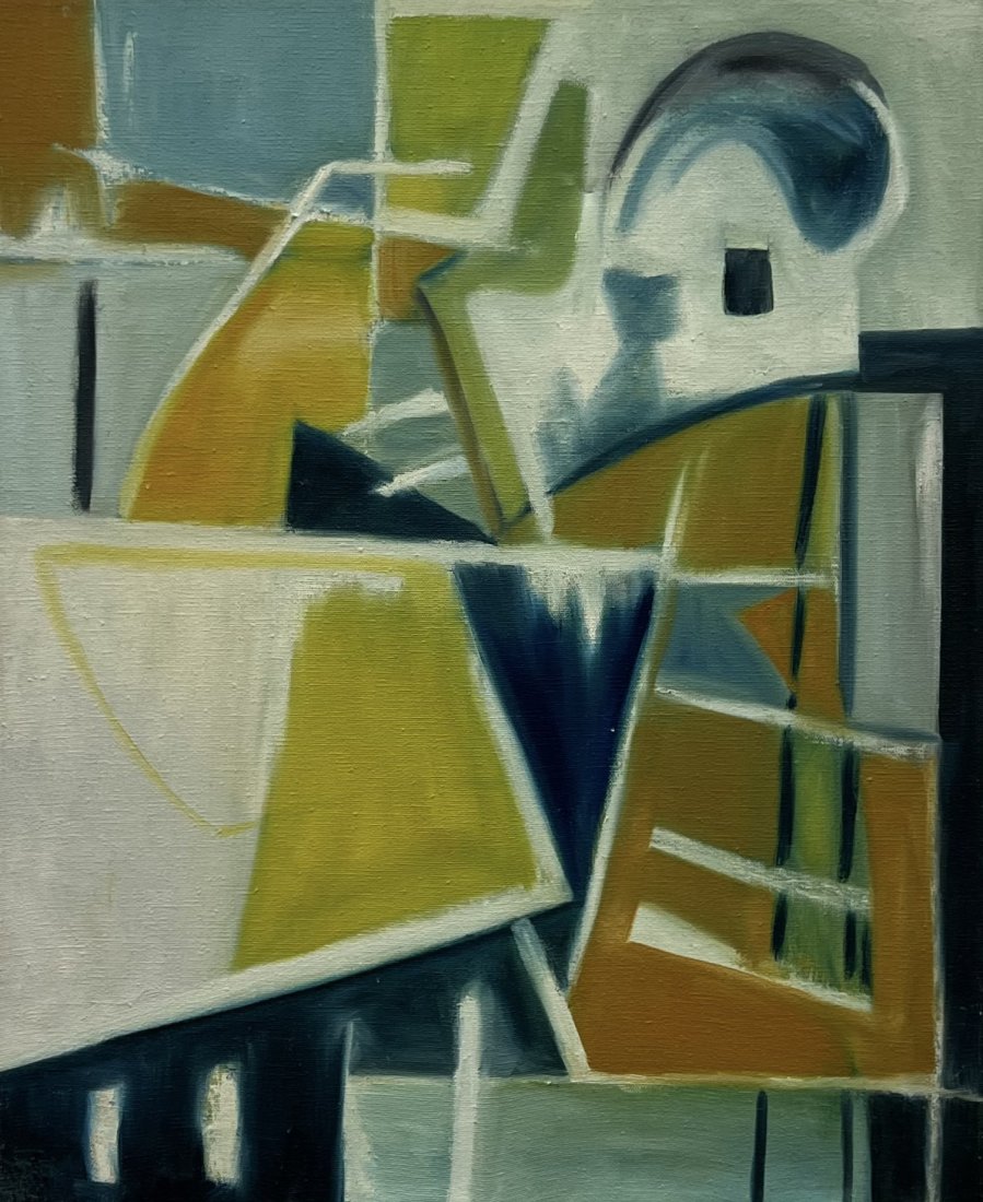 CHRISTINE OPOLOS (20th c, Greek American) Cubist Abstract: Oil on canvas 22 x 18 in