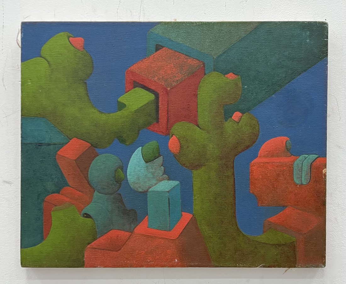 JOHN PLEIMAN (20th c, American) Surrealist Abstract: Oil on canvas 20 x 16 in