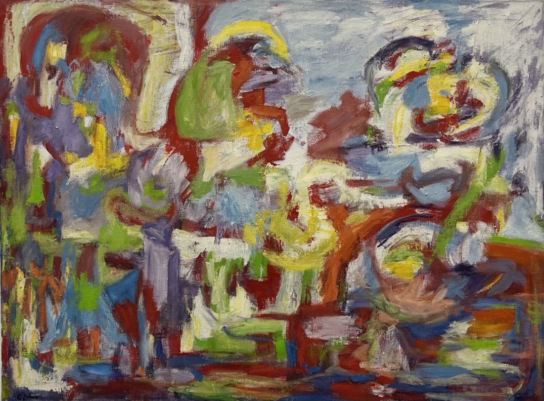 CHRISTINE OPOLOS (20th c, Greek American) Abstract: Oil on canvas 40 x 30 in